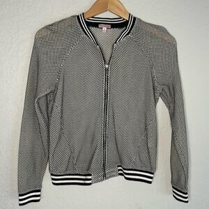 Juicy Couture Mesh Bomber Full Zip Jacket Black White Small Varsity Sporty Prep